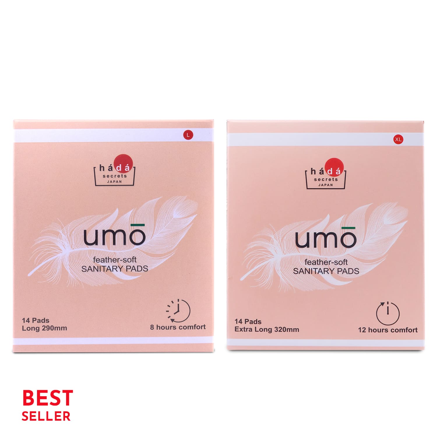 umō Feather-Soft Fast-Absorbing & Leak-Proof Sanitary Pads Long (290mm) & Extra Long (320mm) (Pack of 28 pads)