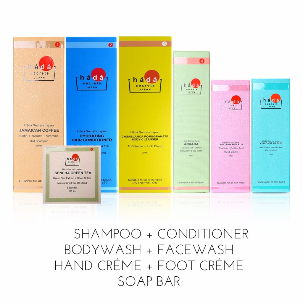 Gift Box 1 – Coffee Shampoo, Hydrating Hair Conditioner, Pomegranate Bodywash, Strawberry Facewash, Hand Créme, Foot Créme, Cucumber Soap