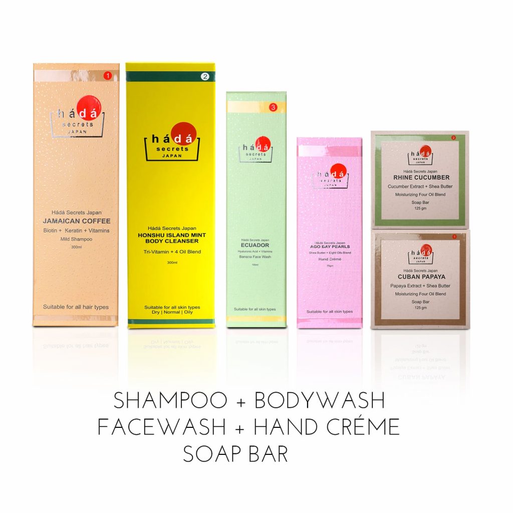 Gift Box 2 – Coffee Shampoo, Mint Bodywash, Banana Facewash, Hand Créme, Cucumber Soap, Papaya Soap