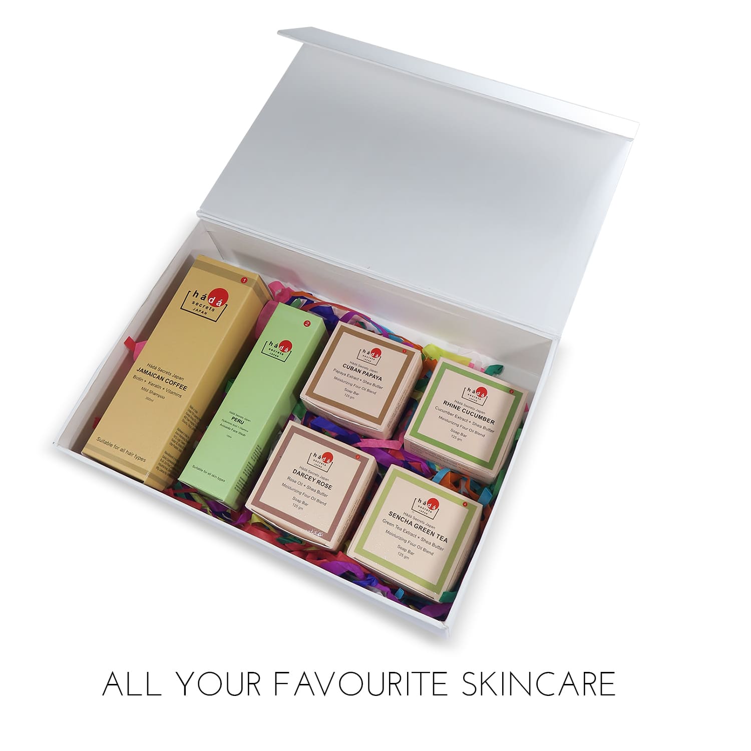Gift Box 3 – Coffee Shampoo, Avocado Facewash, Cucumber Soap, Rose Soap, Papaya Soap, Green Tea Soap
